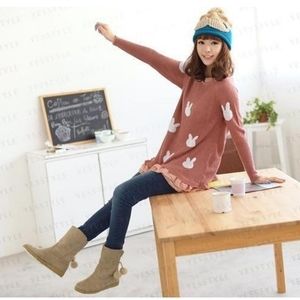 59 seconds - Frilled trim rabbit print knit tunic
